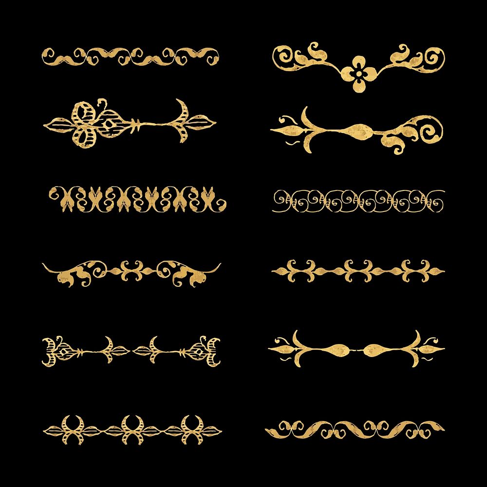 Gold vintage divider vector set, remix from The Model Book of Calligraphy Joris Hoefnagel and Georg Bocskay