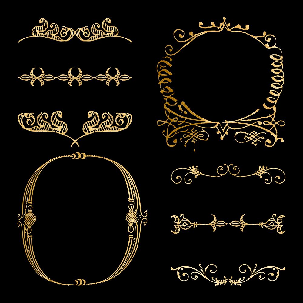 Victorian gold frame vector vintage ornamental element set, remix from The Model Book of Calligraphy Joris Hoefnagel and…