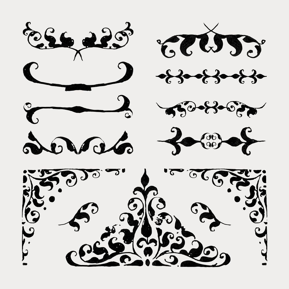 Black vintage ornamental flourish divider vector element set, remix from The Model Book of Calligraphy Joris Hoefnagel and…