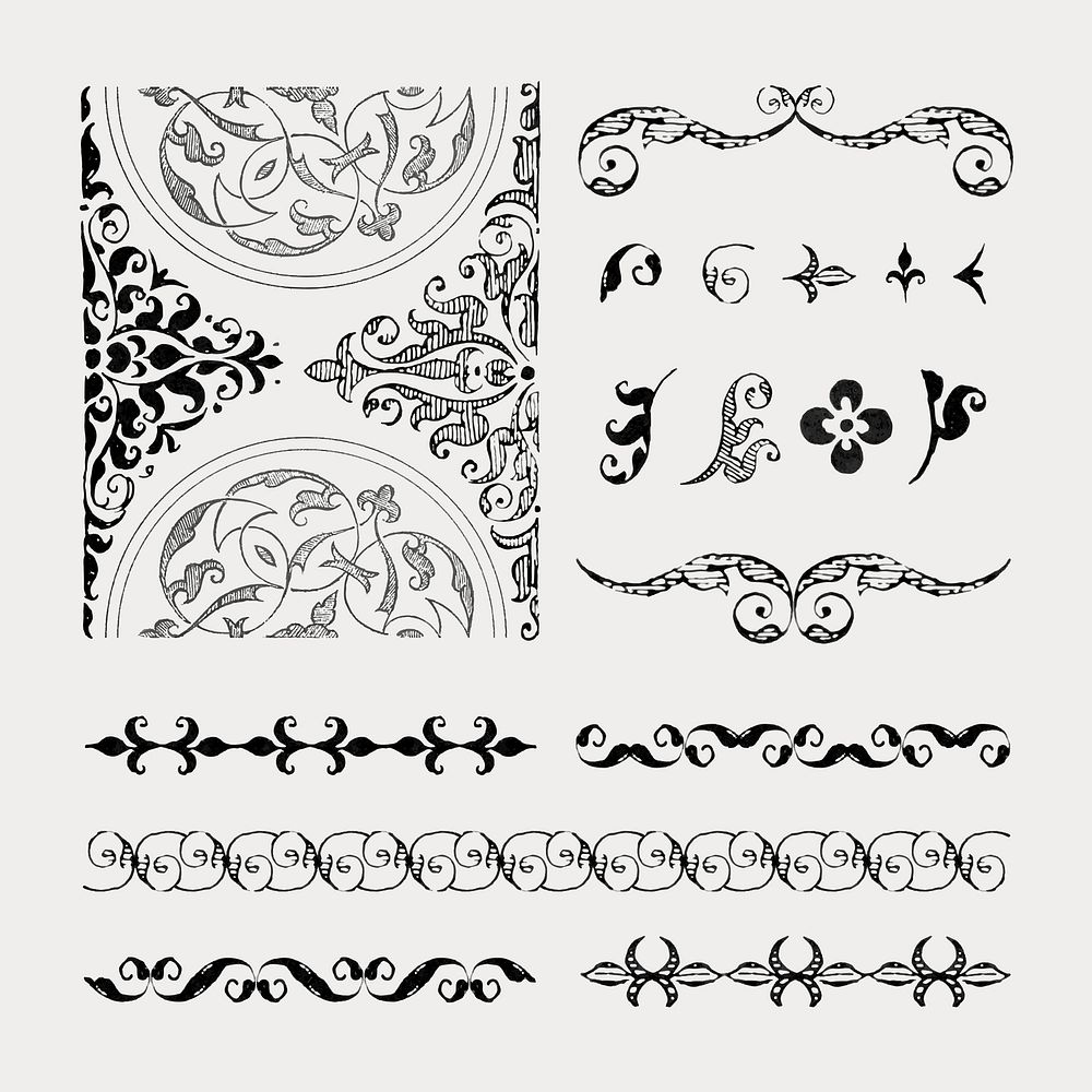 Victorian divider ornamental vector set, remix from The Model Book of Calligraphy Joris Hoefnagel and Georg Bocskay