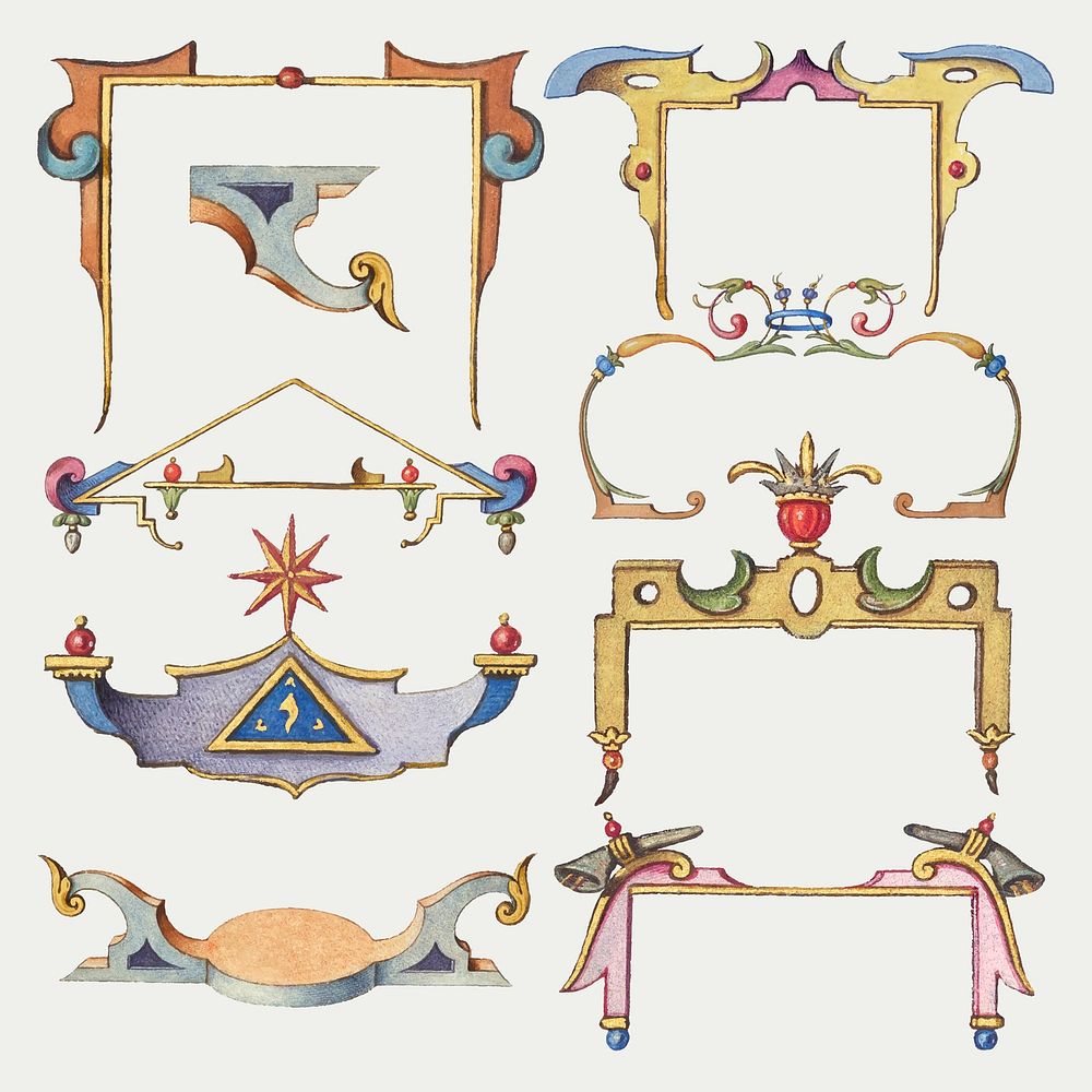 Victorian vector frame border ornament, remix from The Model Book of Calligraphy Joris Hoefnagel and Georg Bocskay