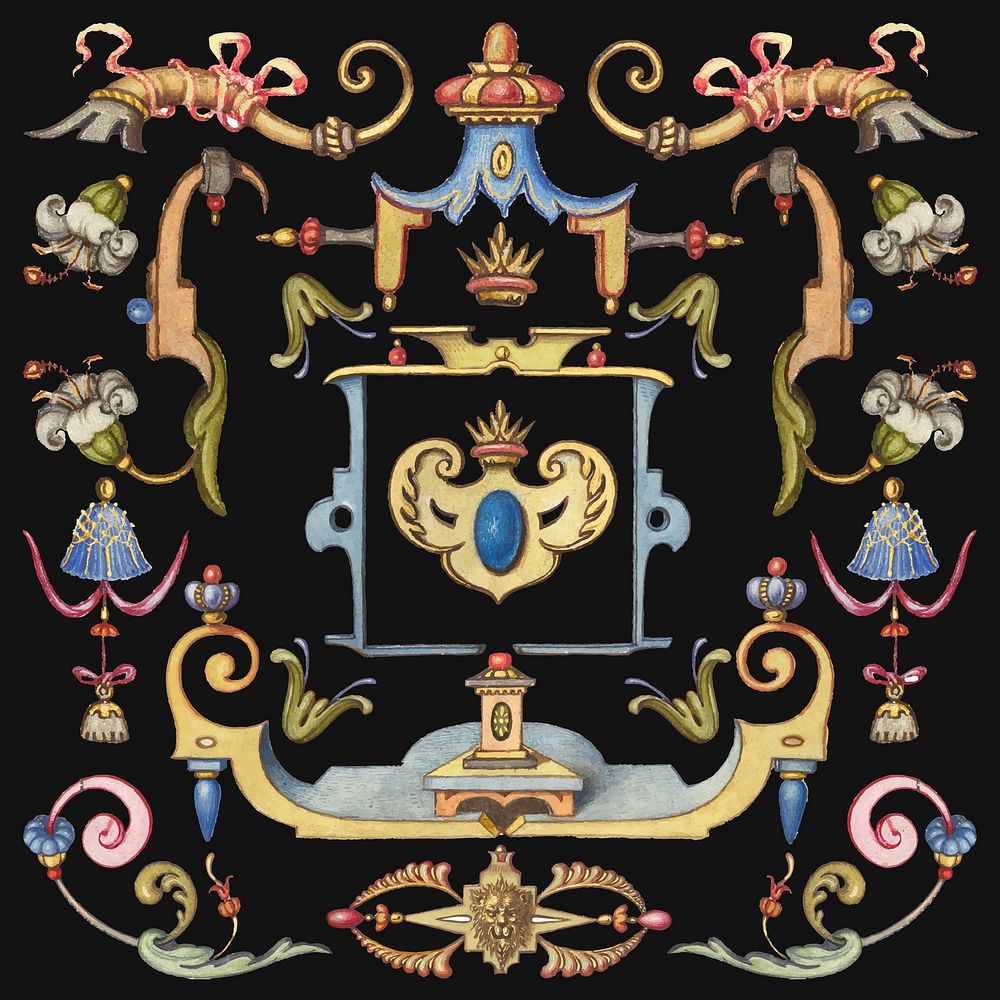 Victorian ornamental decorative vector set, remix from The Model Book of Calligraphy Joris Hoefnagel and Georg Bocskay