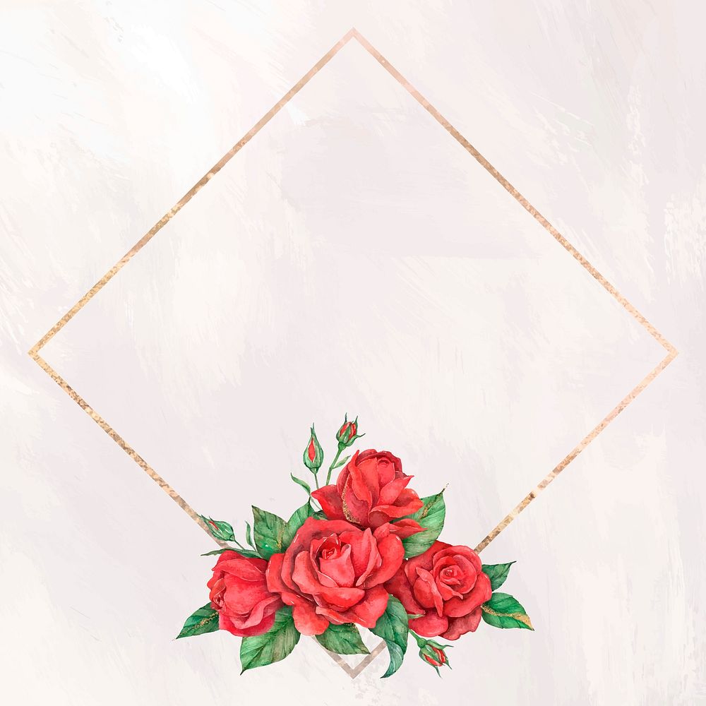 Gold frame vector red rose flower