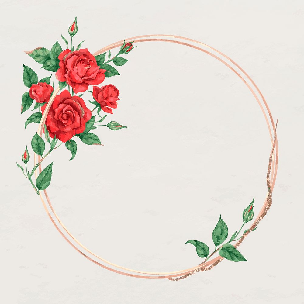 Blooming red rose vector gold frame
