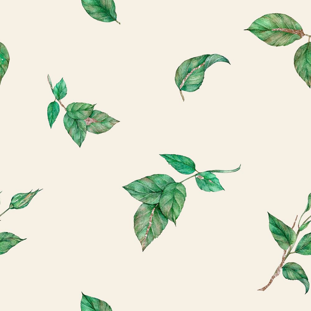 Glitter rose leaf seamless pattern background