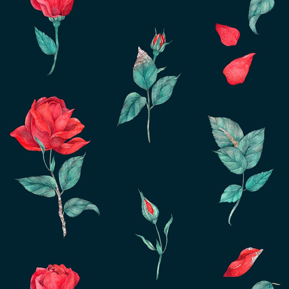 Blooming red rose seamless pattern hand drawn background