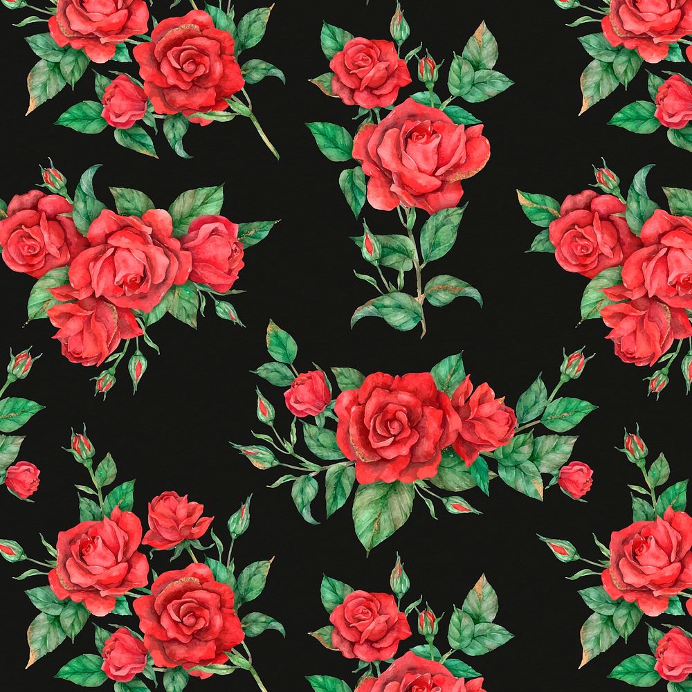 Blooming red rose vector seamless pattern background