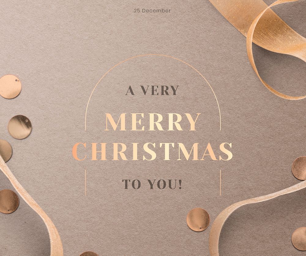 Merry Christmas wish gold confetti ribbon social media background