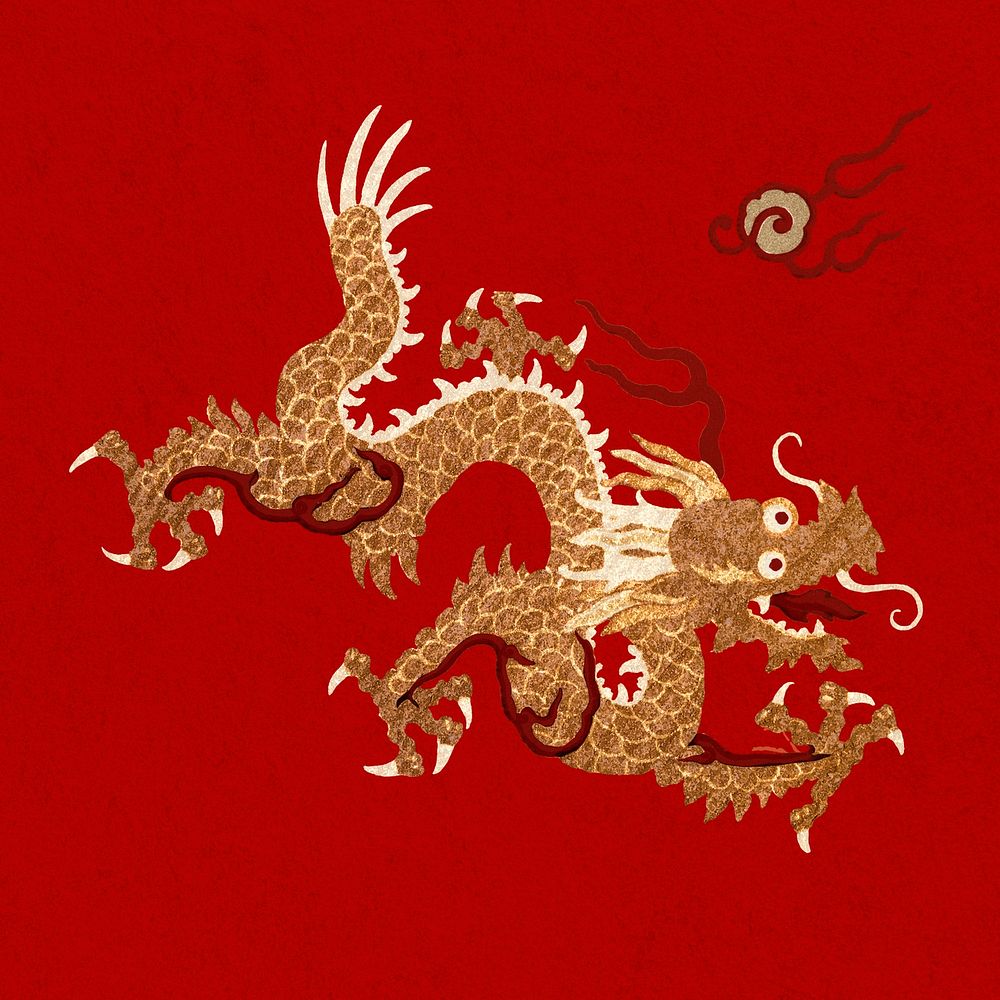 Gold red Chinese art dragon decorative ornament clipart