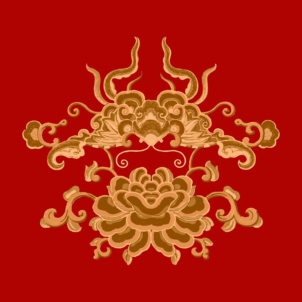 Decorative ornament vector gold oriental Chinese art clipart