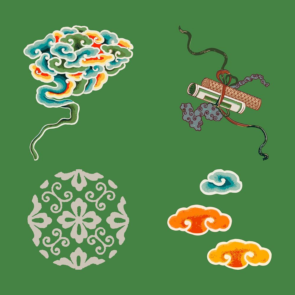 Symbols vector traditional Chinese art illustration set