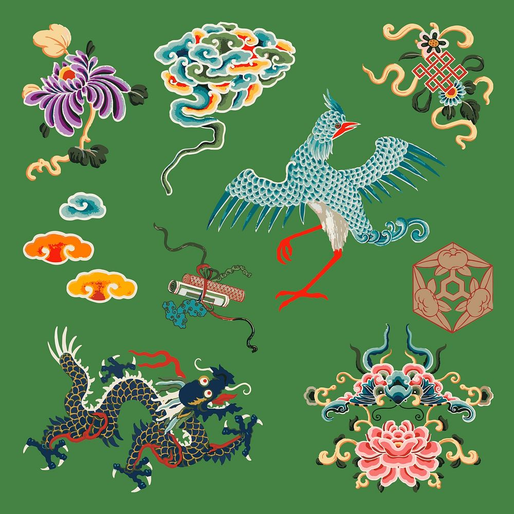 Decorative ornaments vector traditional Chinese art illustration set