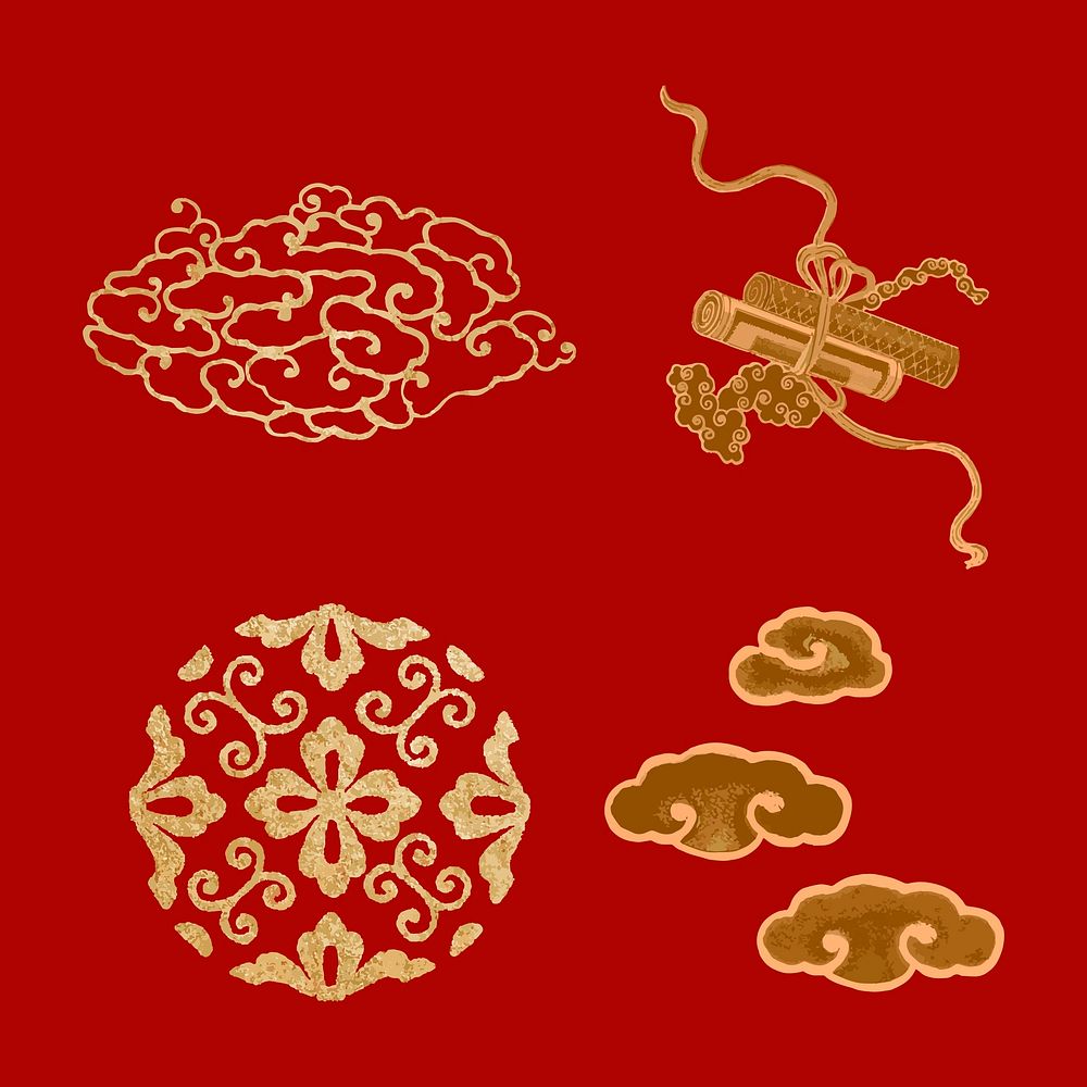 Decorative ornaments vector gold traditional Chinese art illustration set