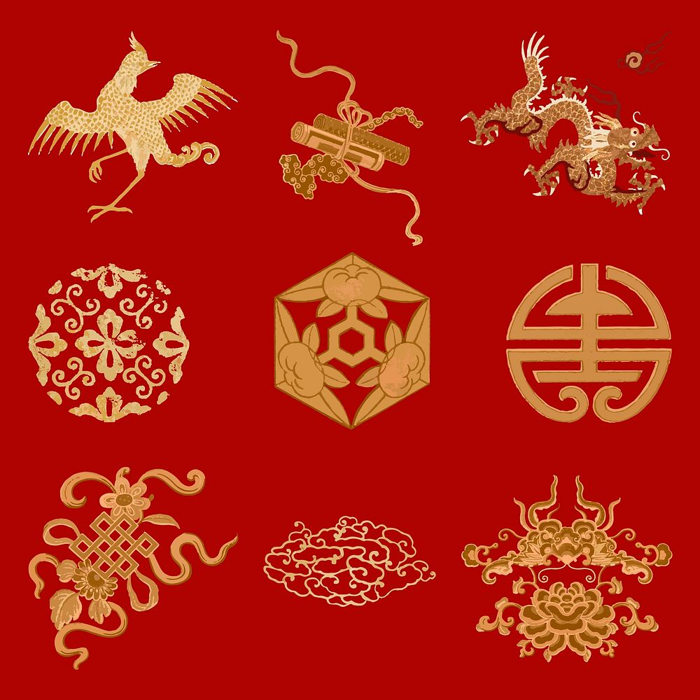 Animals vector gold traditional Chinese art clipart collection