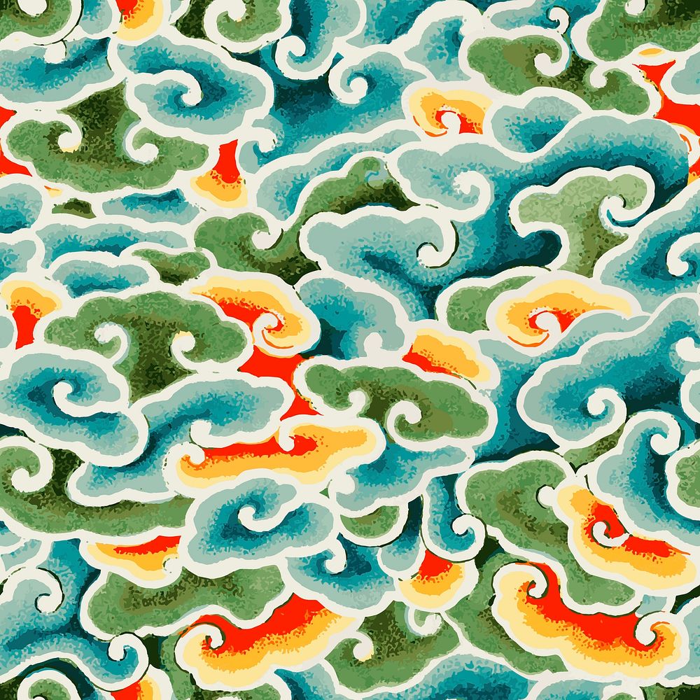 Oriental Chinese art vector cloud pattern seamless background