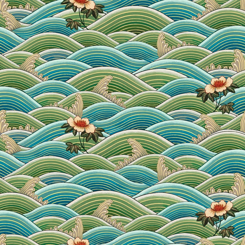 Oriental Chinese art vector wave pattern seamless background