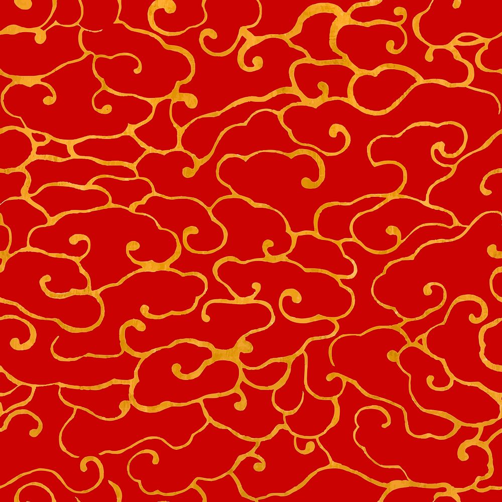 Red gold vector Chinese art cloud pattern seamless background