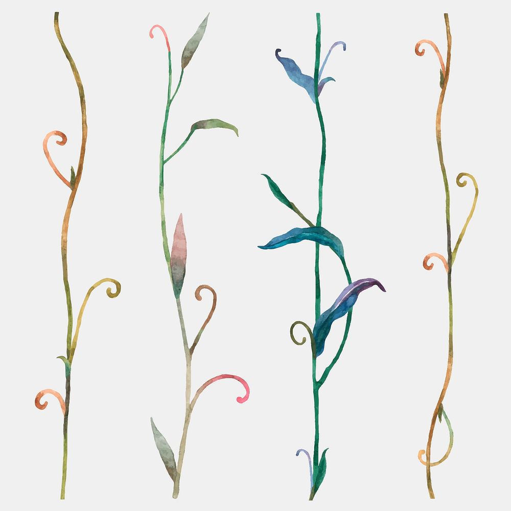Watercolor leaves on branch vector set