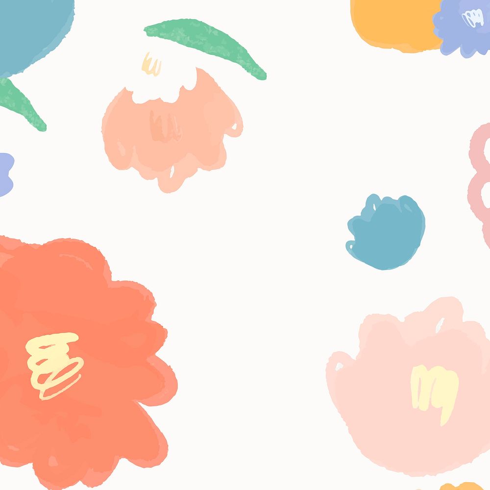 Colorful vector hand drawn flowers pastel pattern for kids