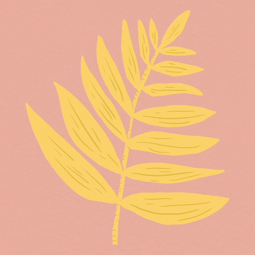 Vintage yellow leaves psd linocut style drawing