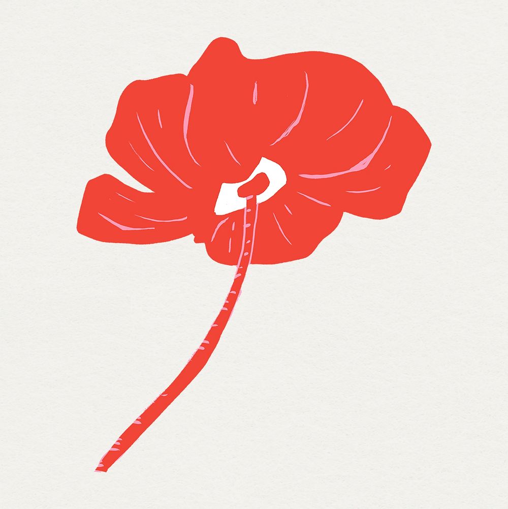 Red stencil flower psd vintage botanical illustration