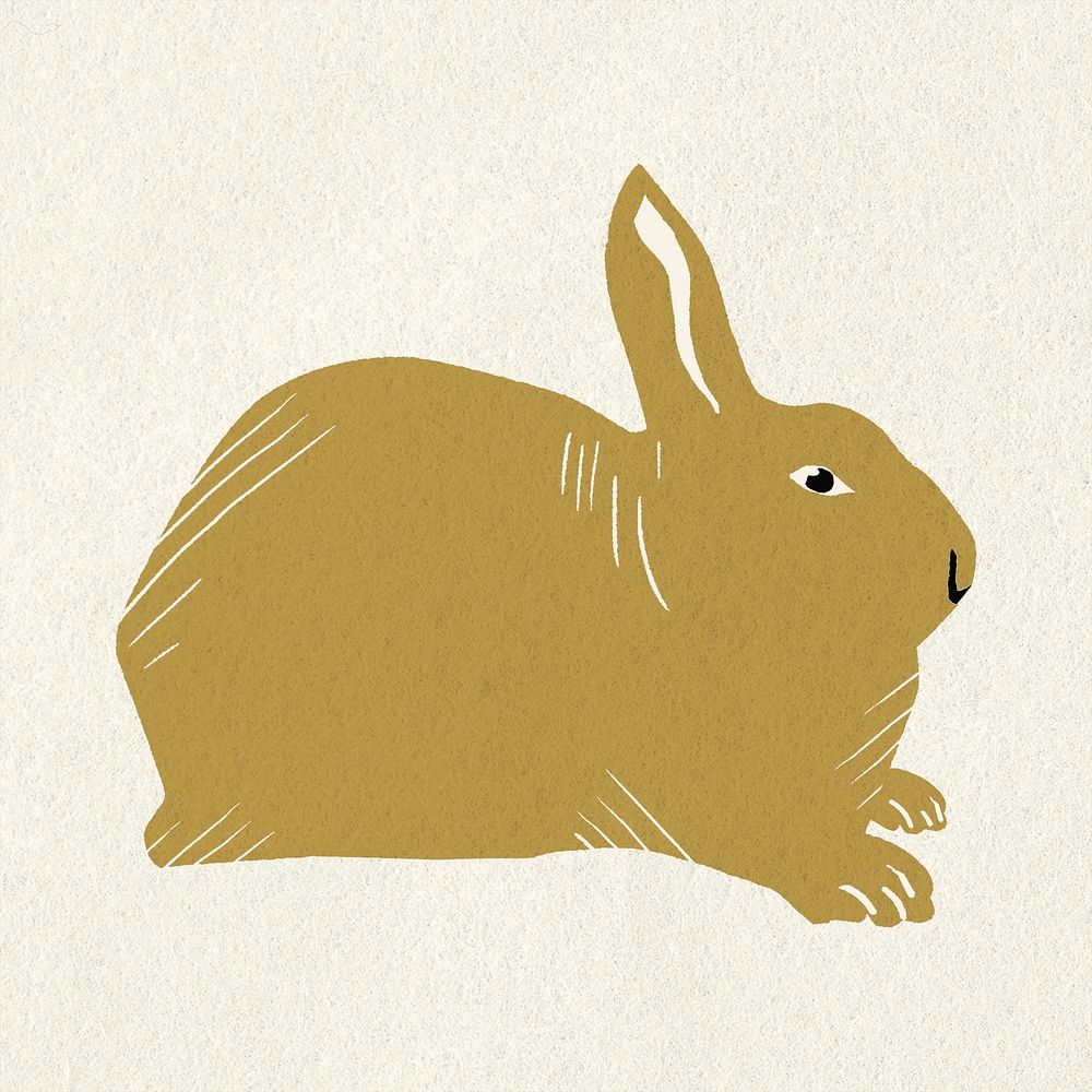Gold rabbit psd animal vintage drawing