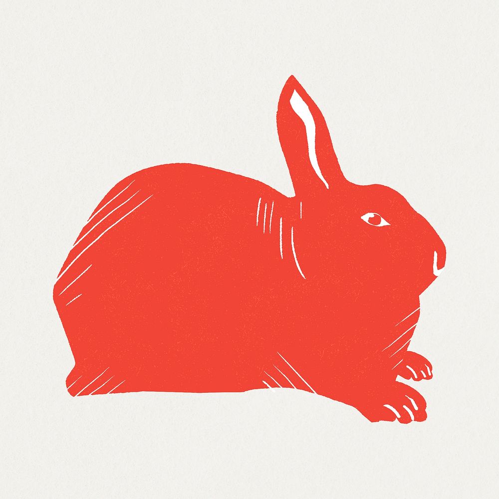 Vintage red rabbit psd animal hand drawn clipart