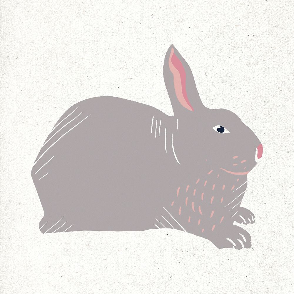 Gray rabbit animal psd vintage hand drawn illustration