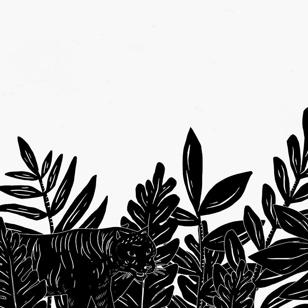 Black botanical side border vector vintage jungle background