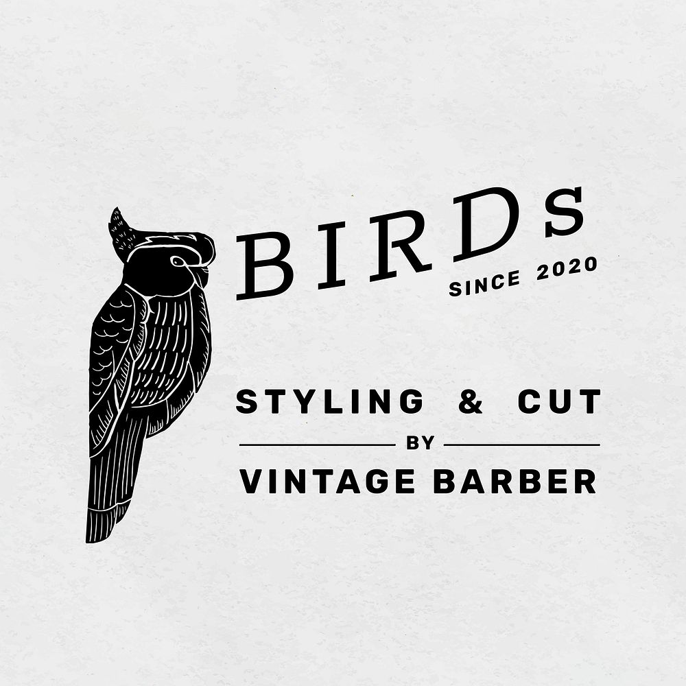 Vintage bird brand linocut psd editable template