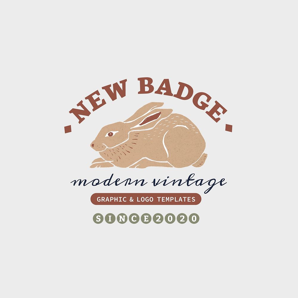 Modern vector rabbit logo linocut editable template