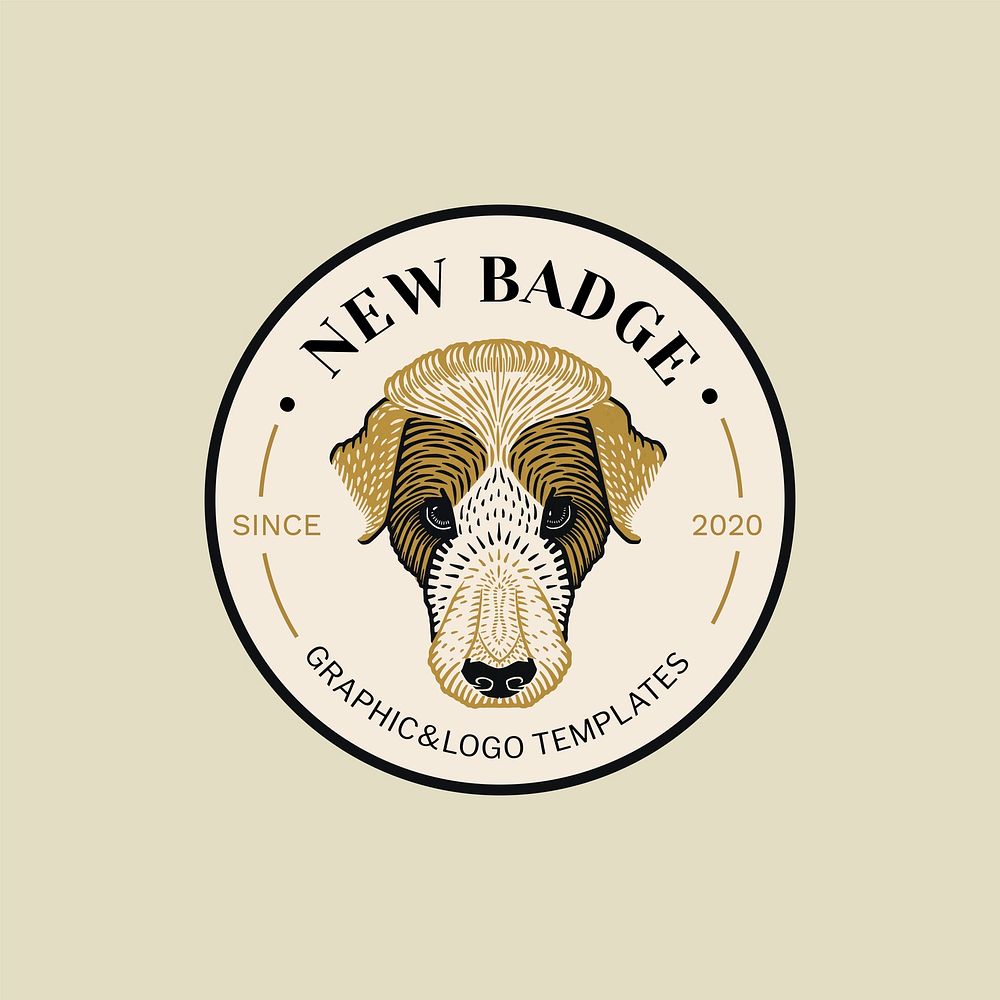 Modern vintage dog logo linocut psd editable template