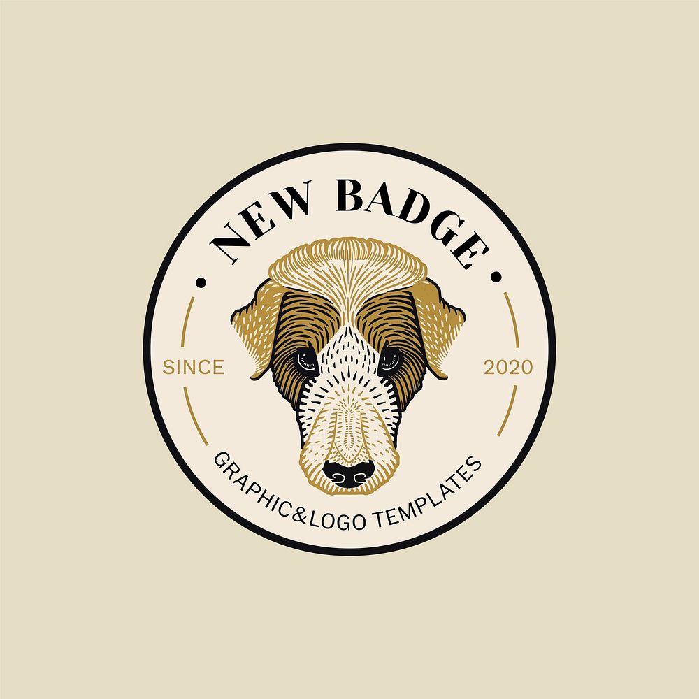 Modern vintage dog logo linocut vector editable template