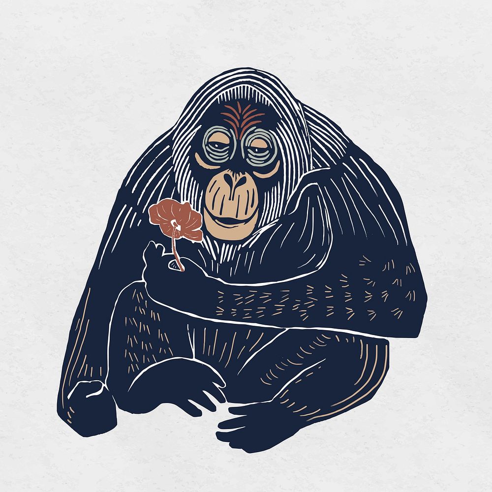 Orangutan wild animal vintage stencil