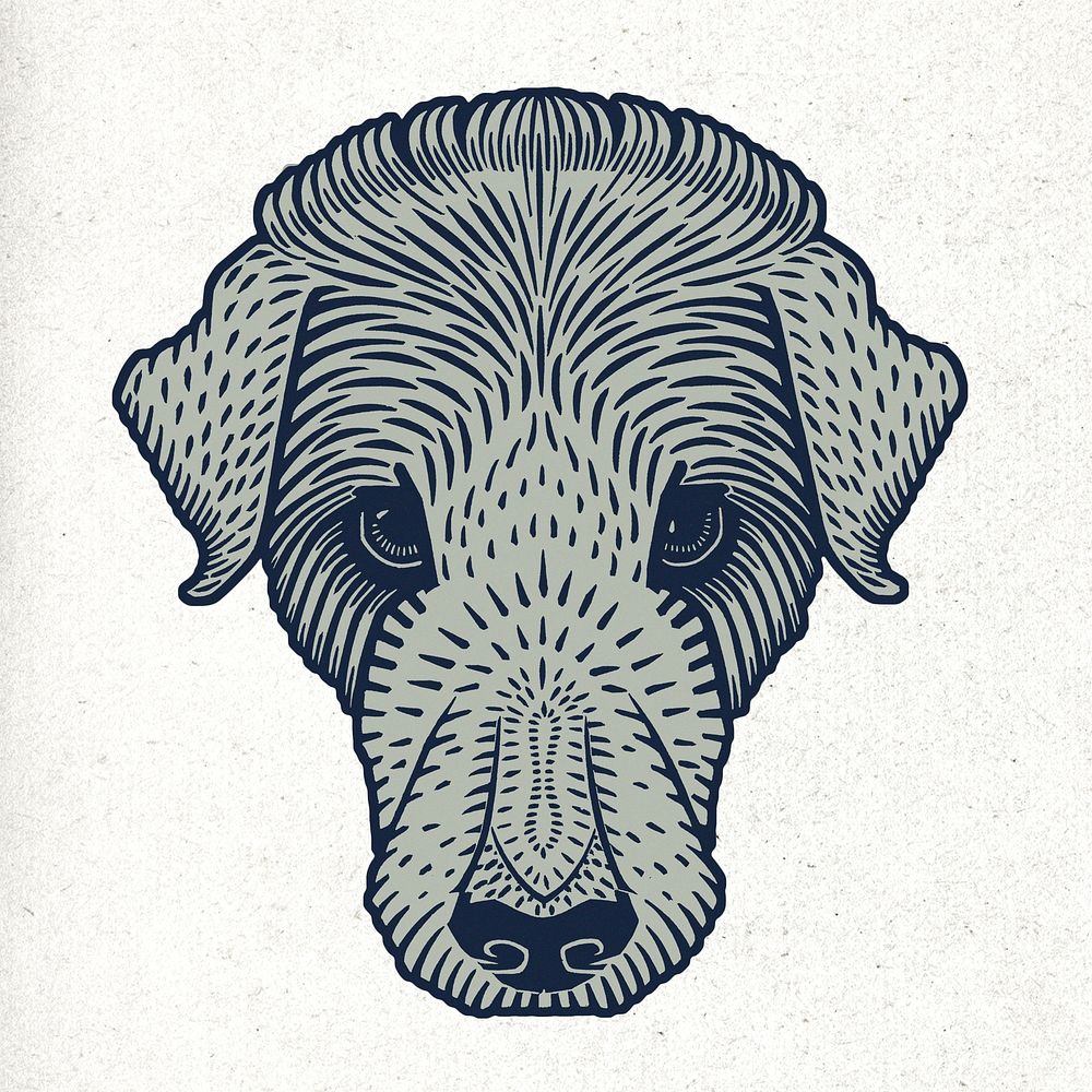 Retro linocut dog psd hand drawn illustration