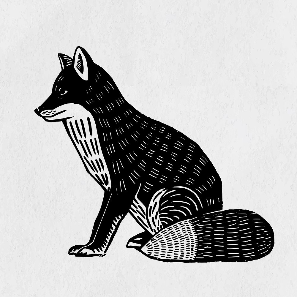 Vintage fox animal linocut stencil pattern clipart