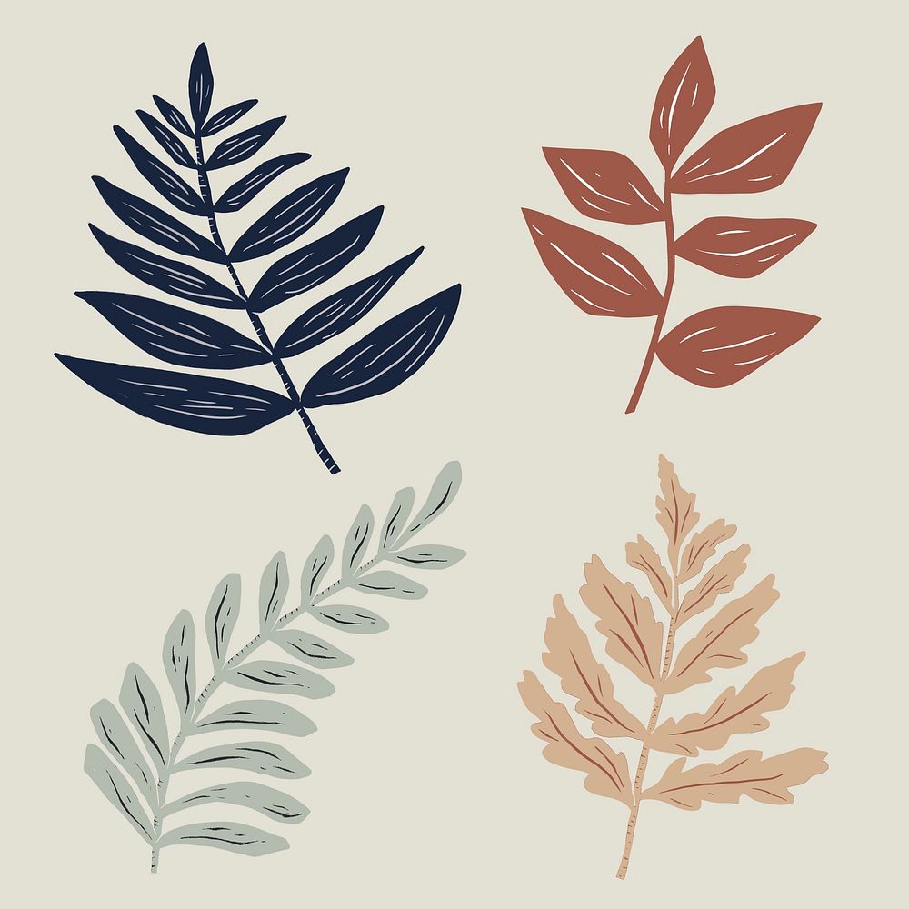 Vintage leaves psd plant stencil pattern collection