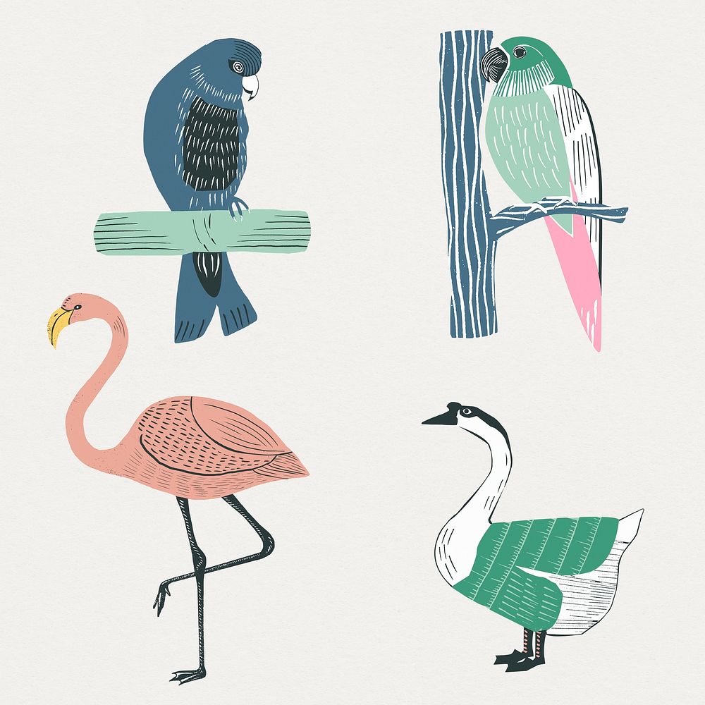 Vintage wild birds stencil pattern collection