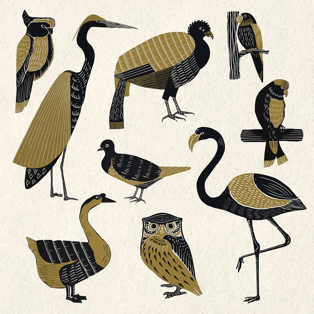 Wildlife animals vector vintage stencil pattern set