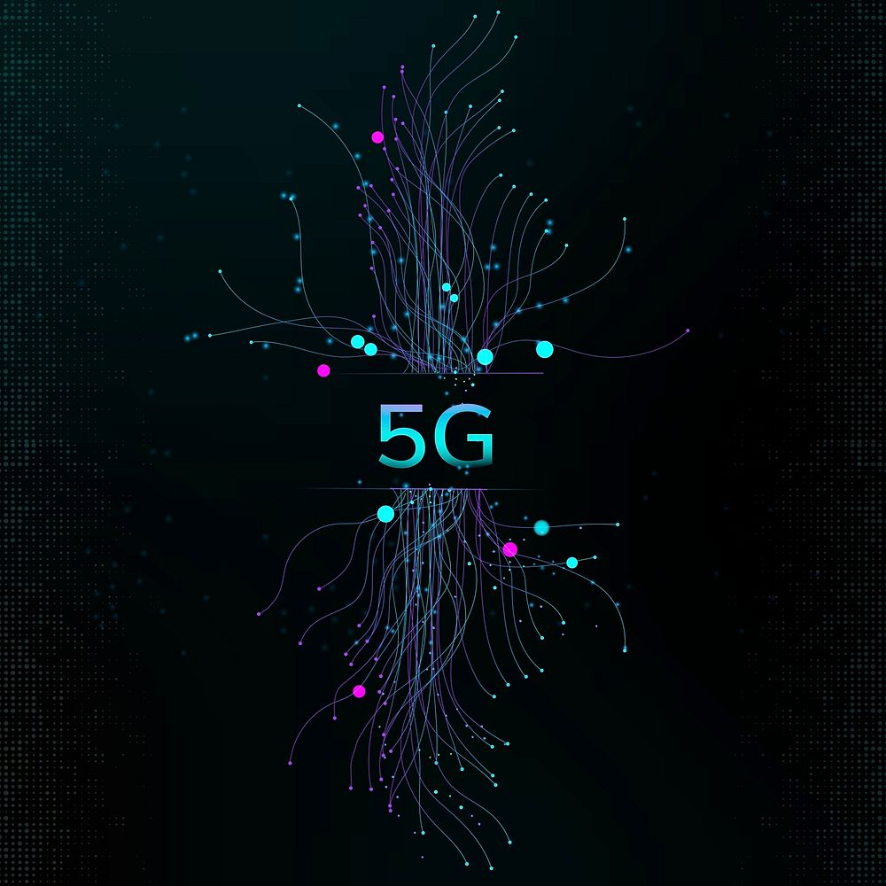 Particle data dots 5G futuristic technology black background