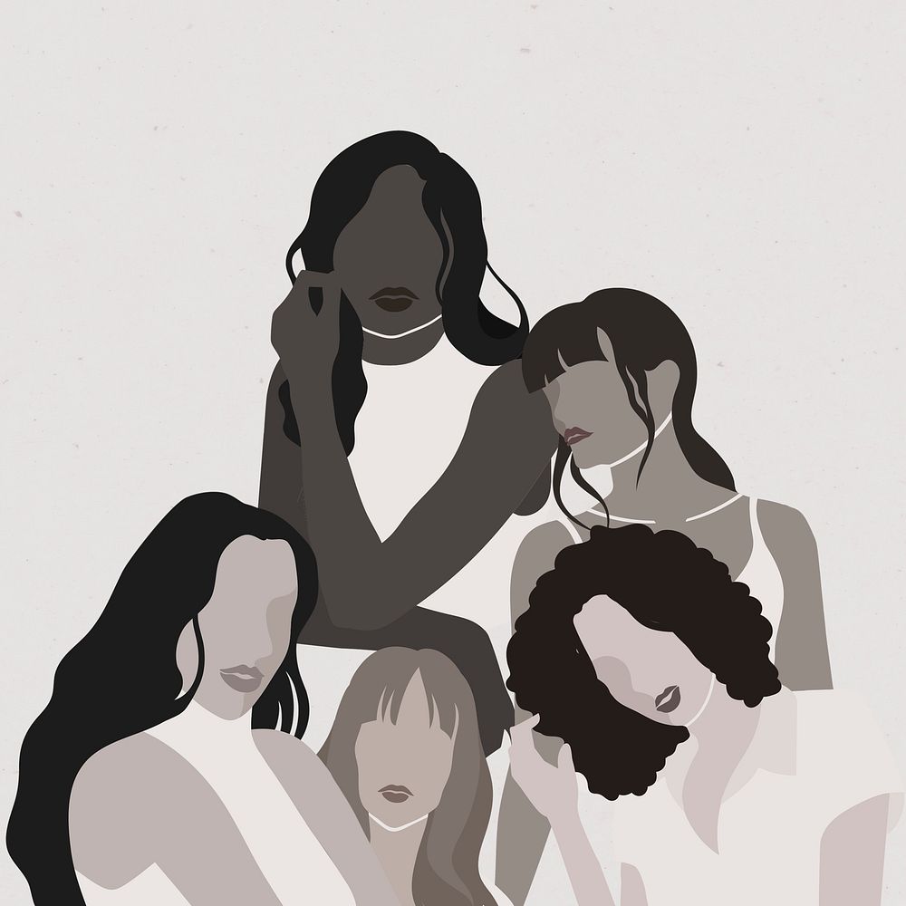 Faceless girl squad monotone illustration