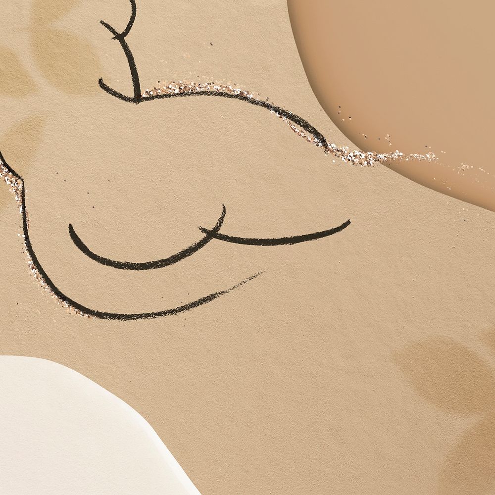 Sketched nude lady social media background vector in glittery earth tone