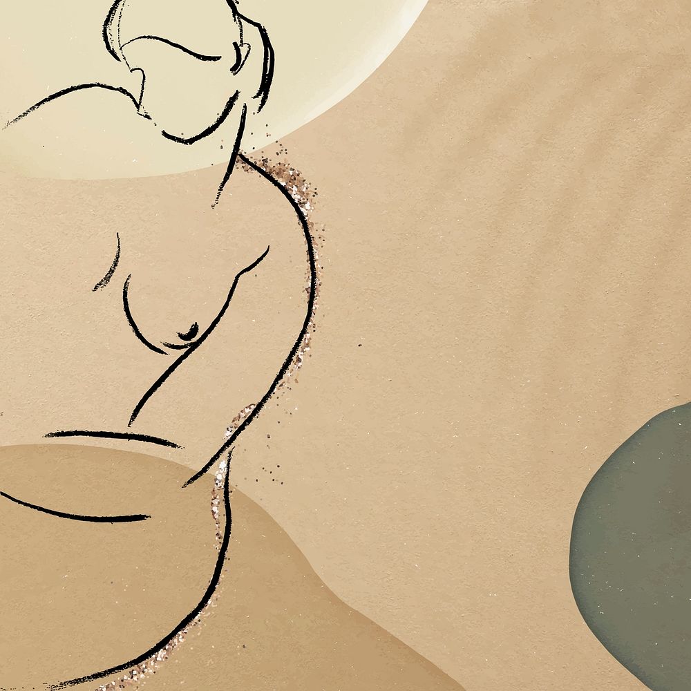 Sketched nude lady social media background vector in earth tone