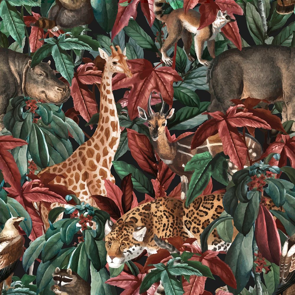 Jungle animal seamless pattern vector background