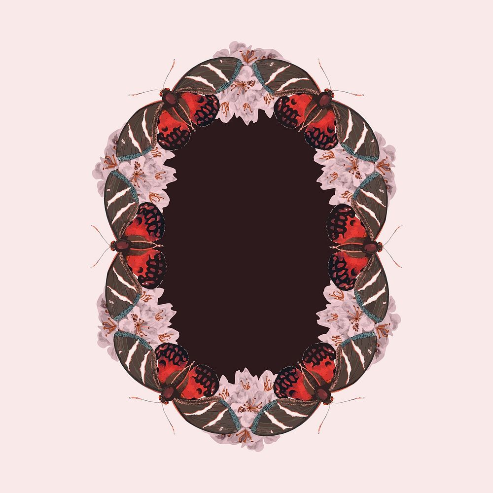 Vintage pink butterfly pattern vector frame, remix from The Naturalist's Miscellany by George Shaw