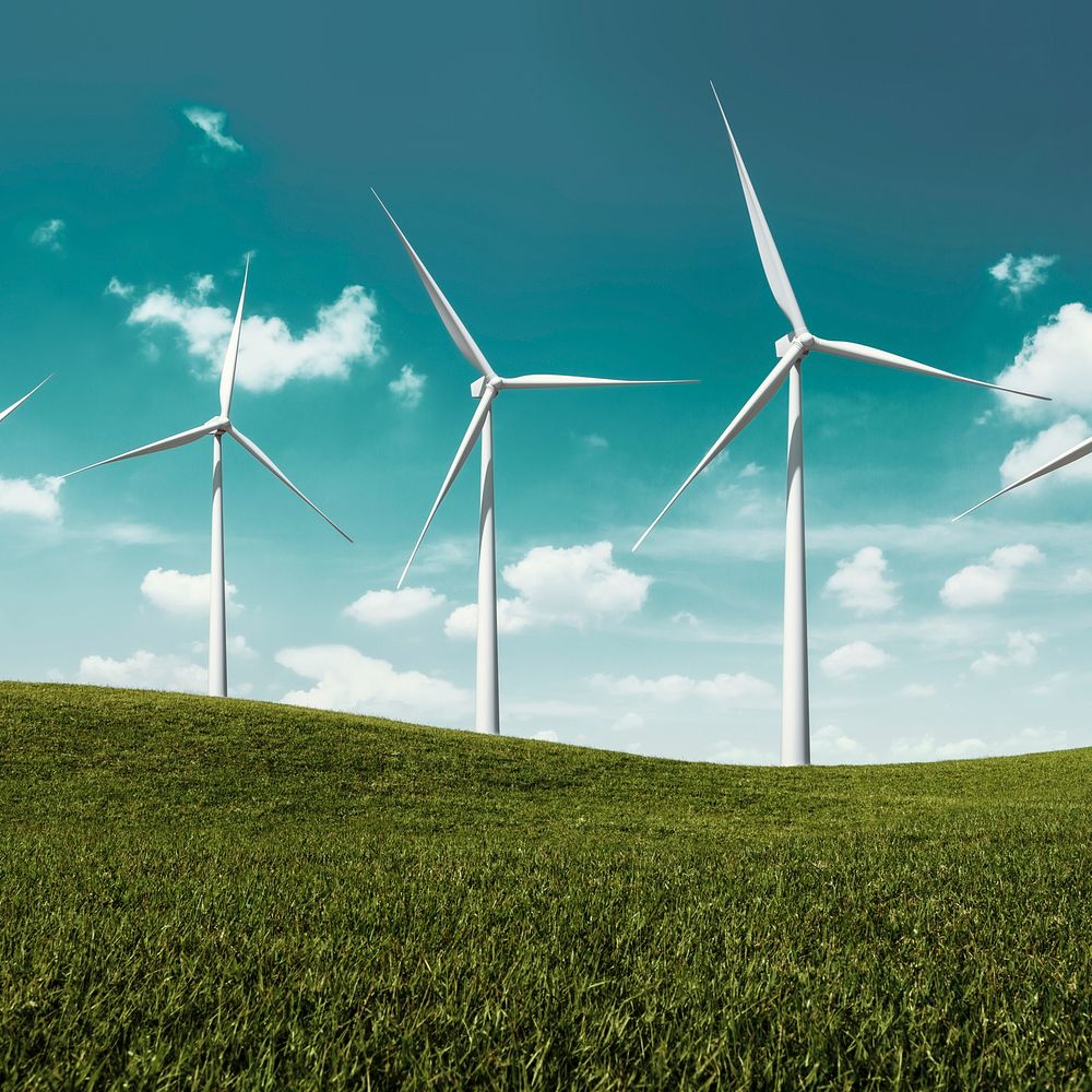 Wind turbines clean energy background