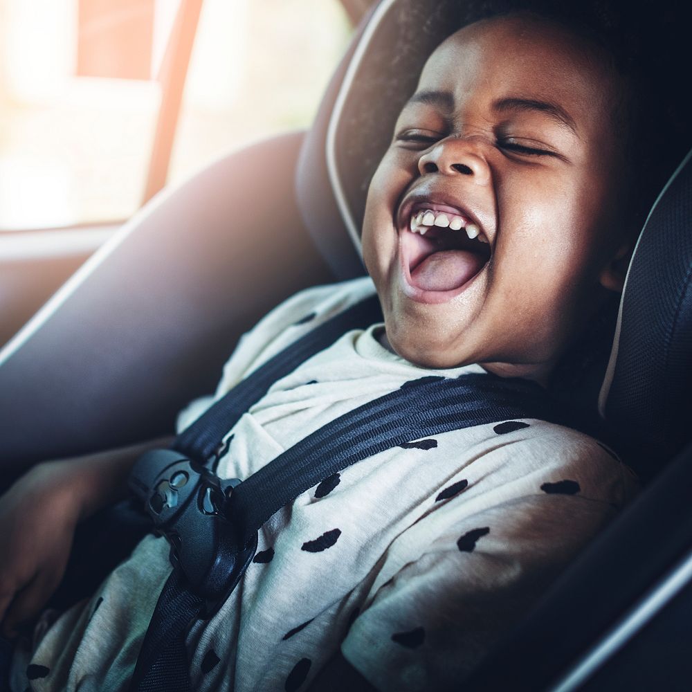 Happy boy in a car seat
