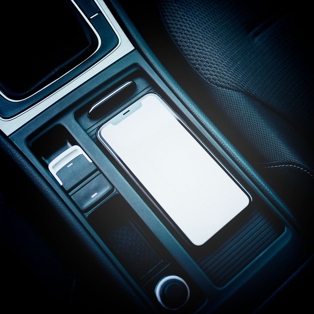 Phone with a white screen in a driverless car automotive technology