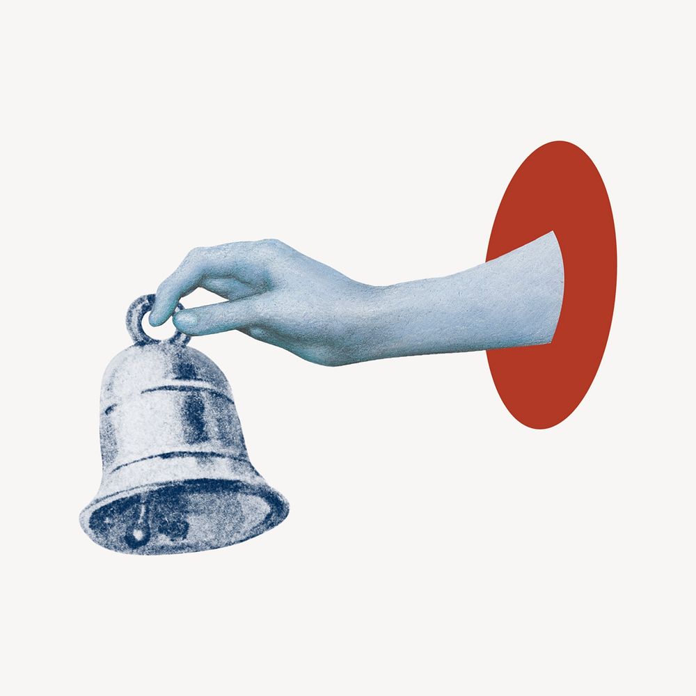 Hand ringing bell, social media remix psd