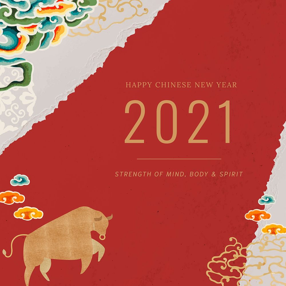 Chinese greeting editable post vector 2021 for the year of the ox